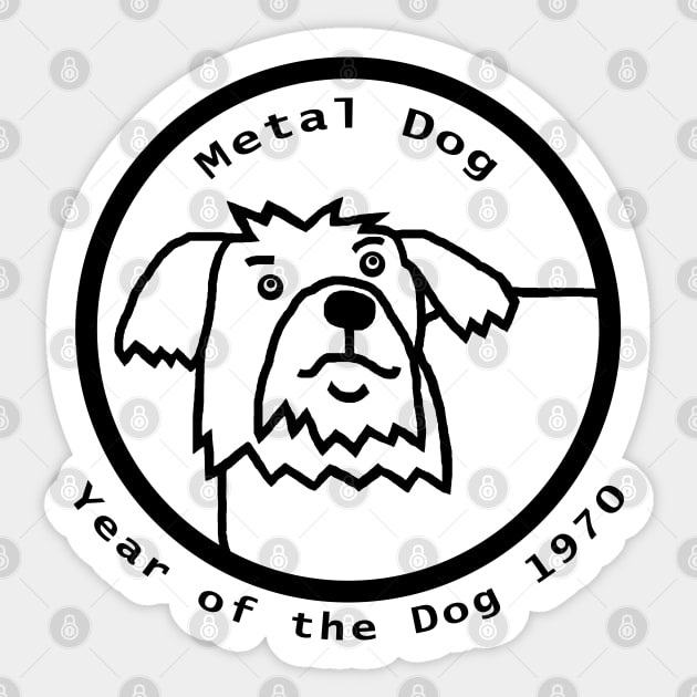 Year of the Metal Dog Vintage 1970 Outline Sticker by ellenhenryart